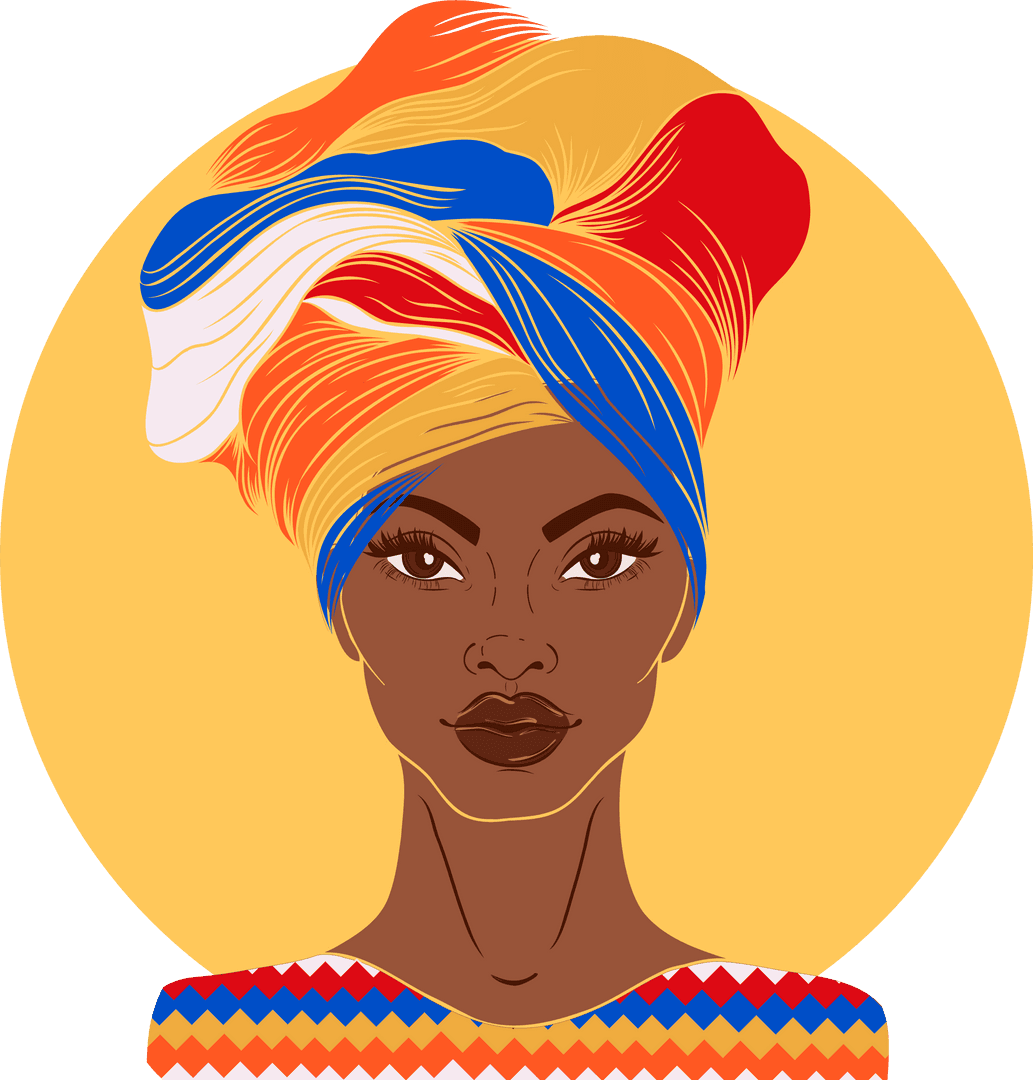Vibrant Multicultural Woman with Colorful Headscarf on Transparent Background