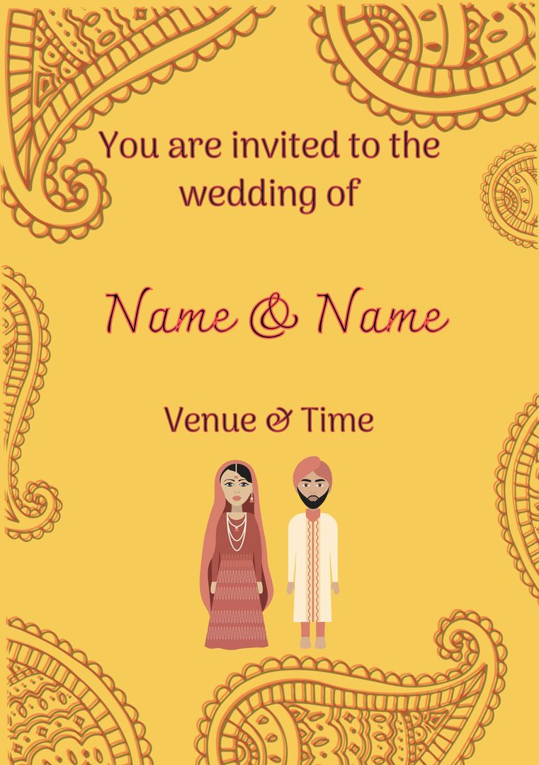 Traditional Indian Wedding Invitation Design with Paisley Pattern - Download Free Stock Templates Pikwizard.com