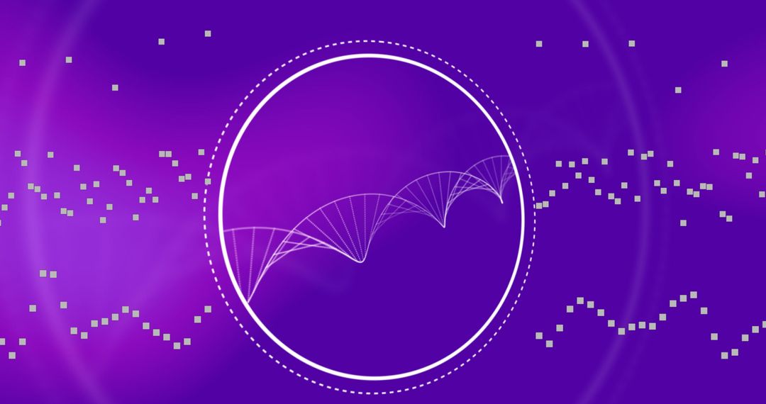 3D Spinning DNA Strand with Particle Wave on Purple Background