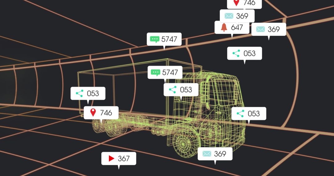 Futuristic Semi-Truck Navigating Neon Digital Grid Tunnel