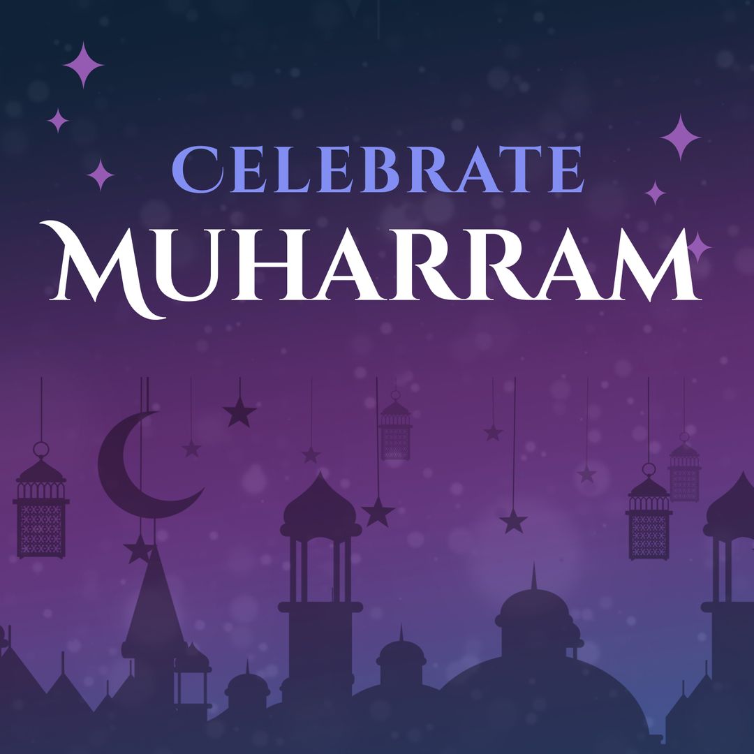 Celebrate Muharram Silhouette with Crescent Moon and Stars