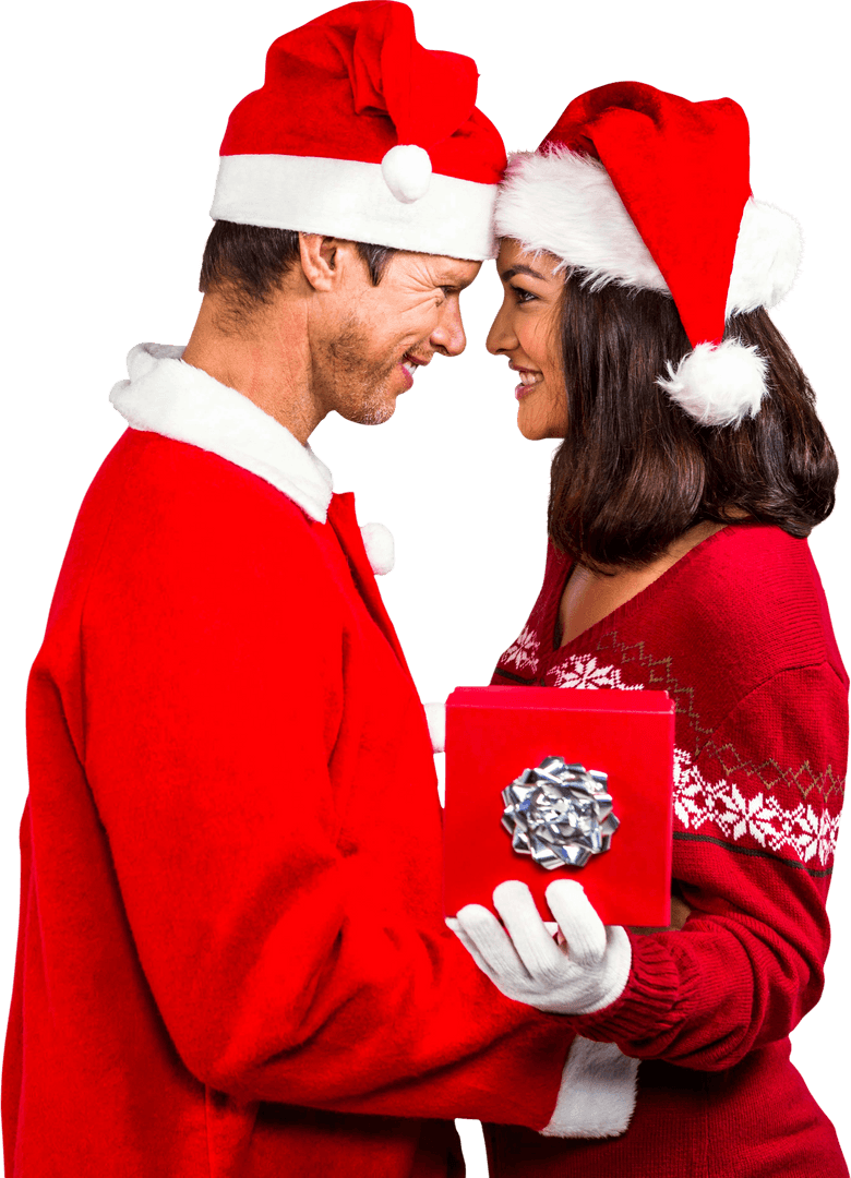 Festive Couple Exchanging Gifts in Transparent Joyful Moment