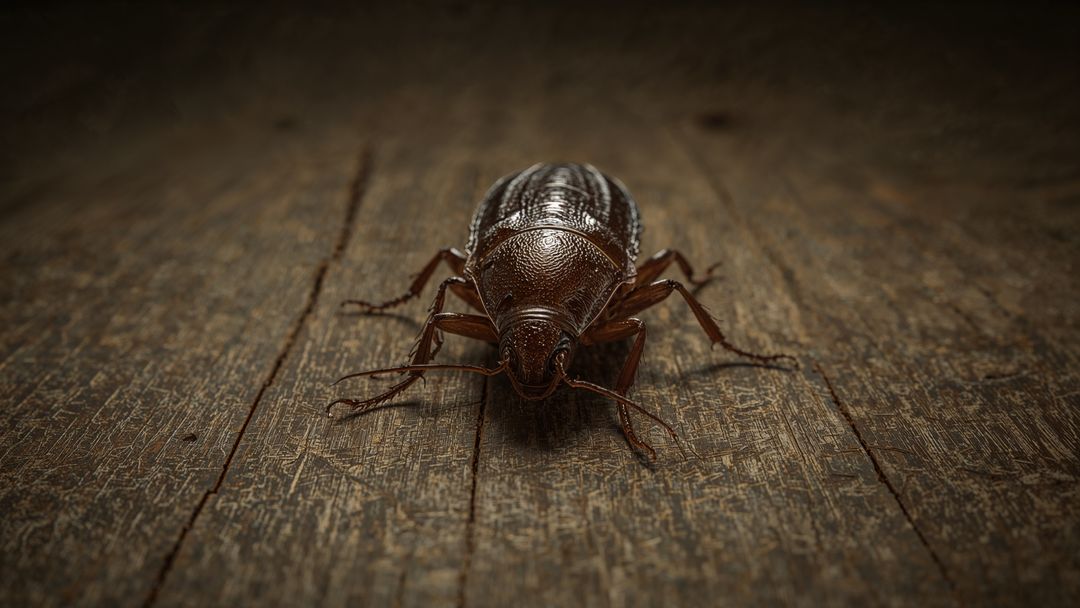 Detailed Brown Beetle on Rustic Wooden Surface