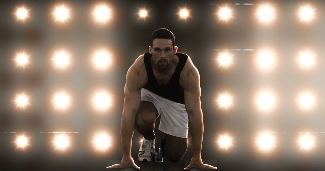 Athlete Poised for Race in Dramatic Spotlight Setting