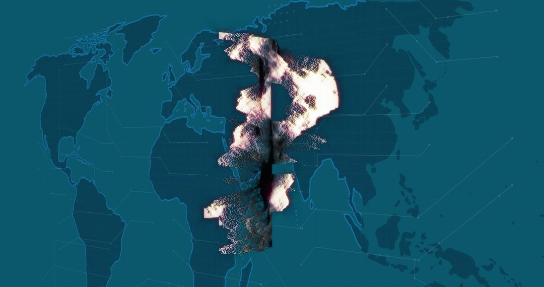 Russian Ruble Icon with World Map in Digital Interface