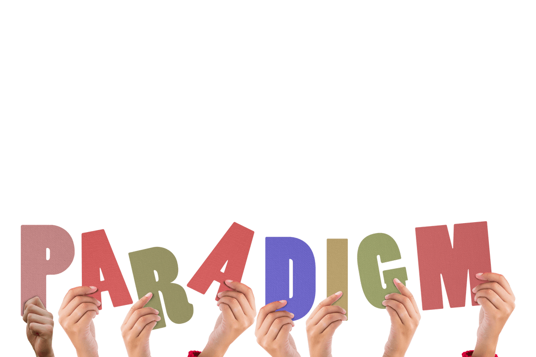 Cropped Hands Holding Colorful Transparent Letters of Paradigm