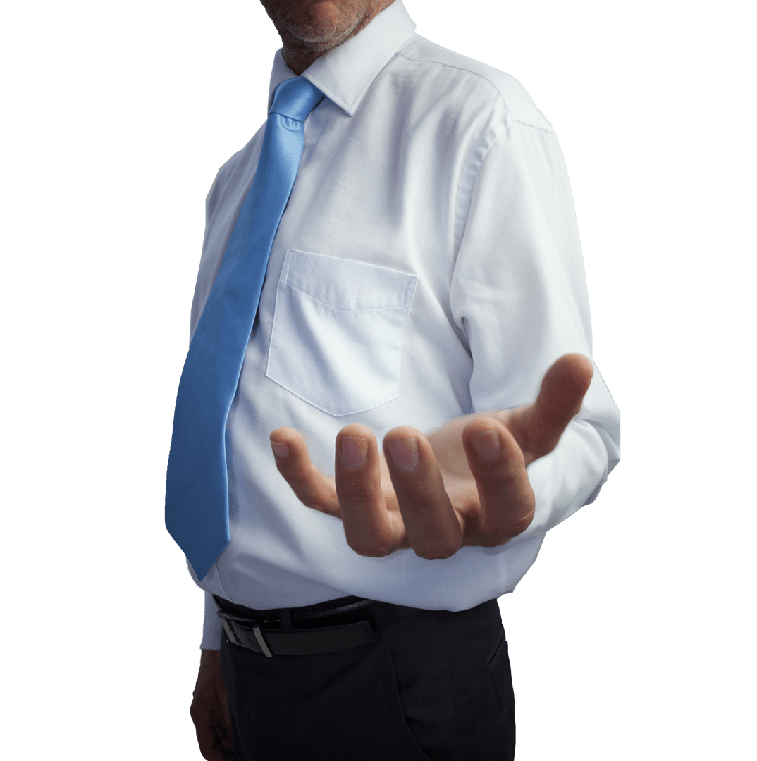 Caucasian Businessman Reaching Hand Forward On Transparent Background