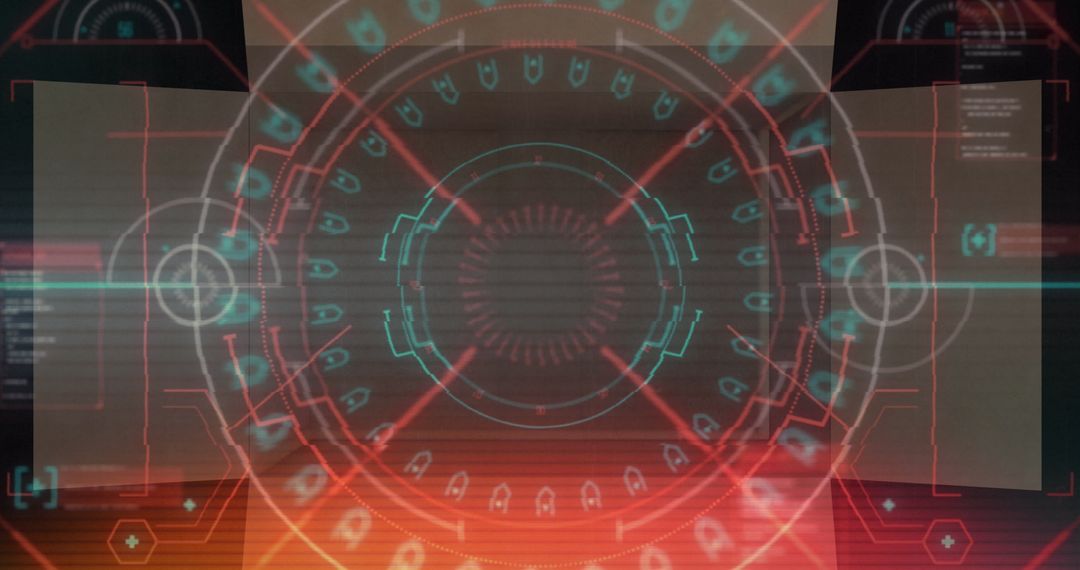 Futuristic Digital Interface Overlay on Cardboard Box in Warehouse