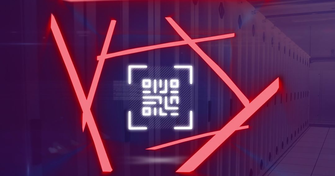 Neon QR Code Scanner in Server Room Ambiance