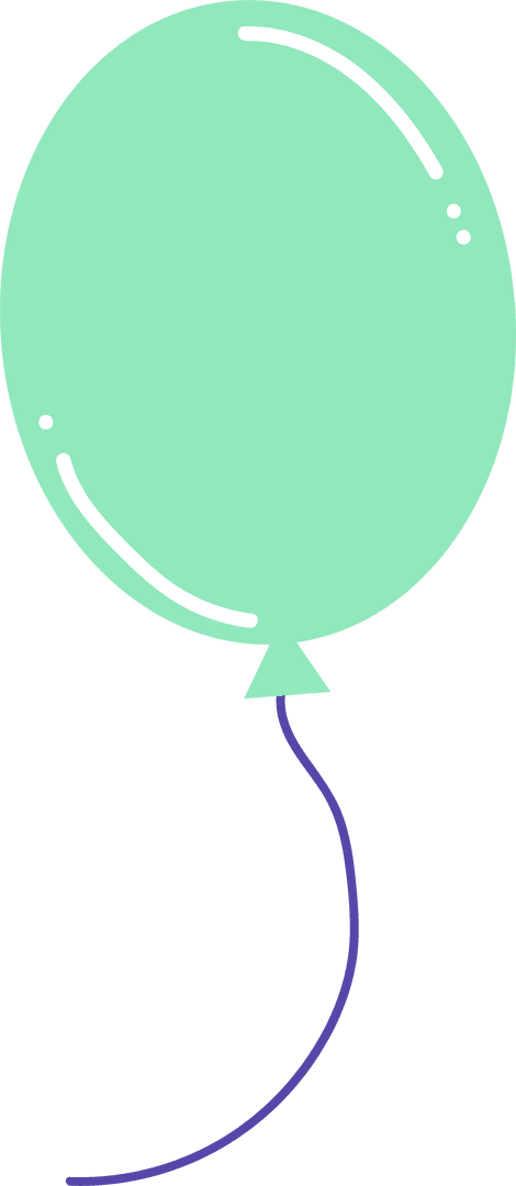Glossy Mint Green Balloon with Purple String on Transparent Background