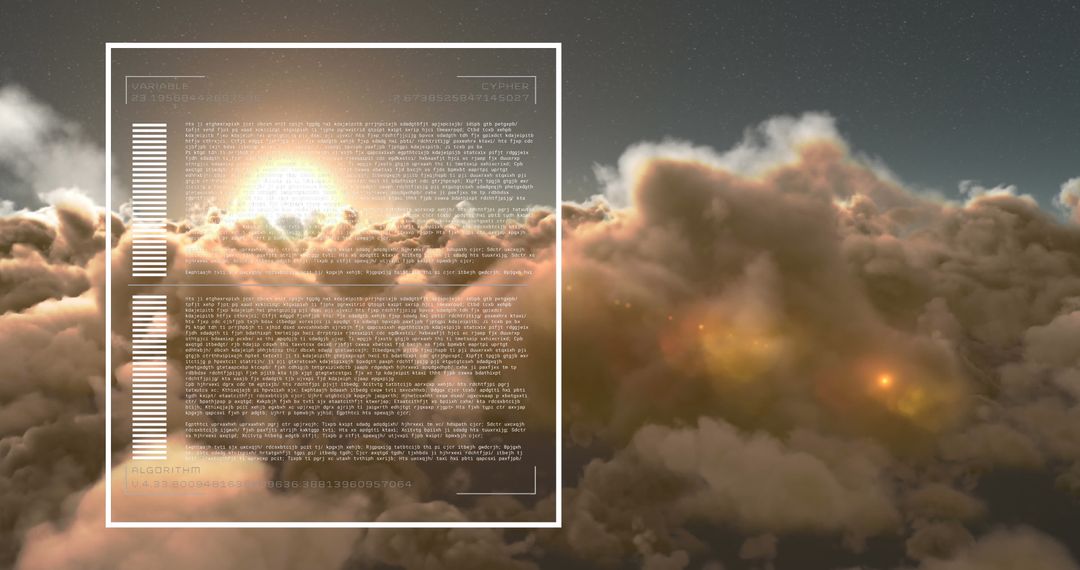 Digital Interface Hovering Above Dawn Clouds with Starry Sky