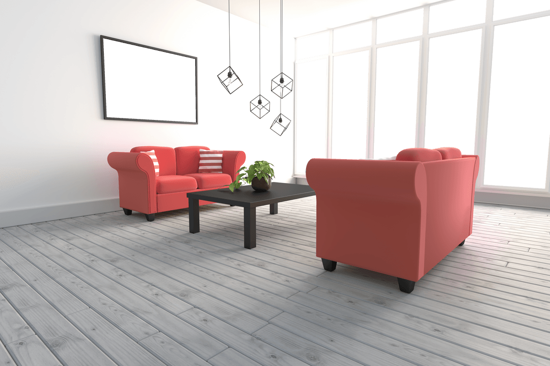 Modern Living Room with Red Sofas and Transparent Background