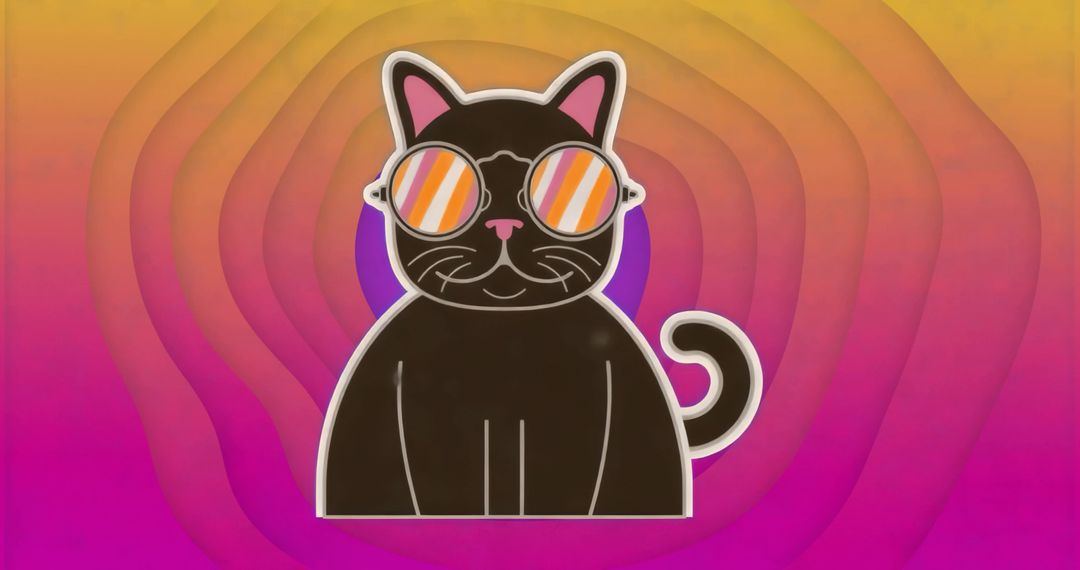 Stylish Black Cat with Sunglasses on Vibrant Retro Gradient Background