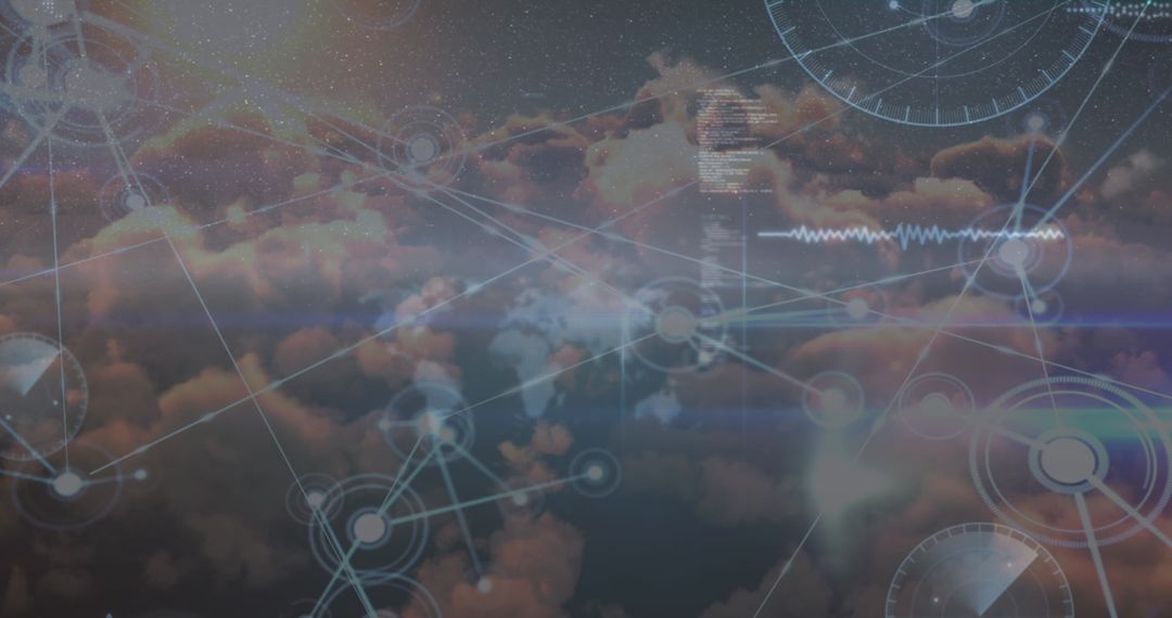 Global Networking Data Overlay Sky Background