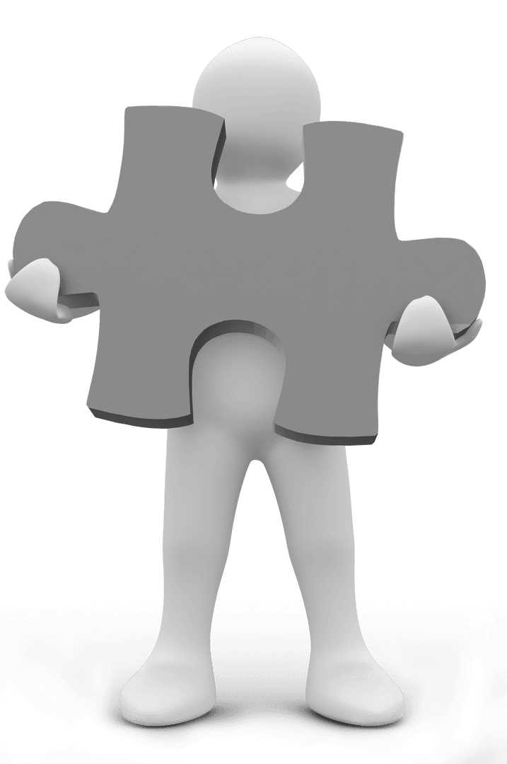 3D Character Holding Large Transparent Jigsaw Piece