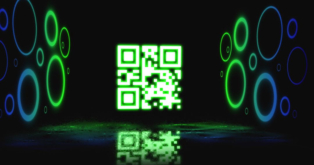 Glowing QR Code with Neon Geometric Shapes on Black