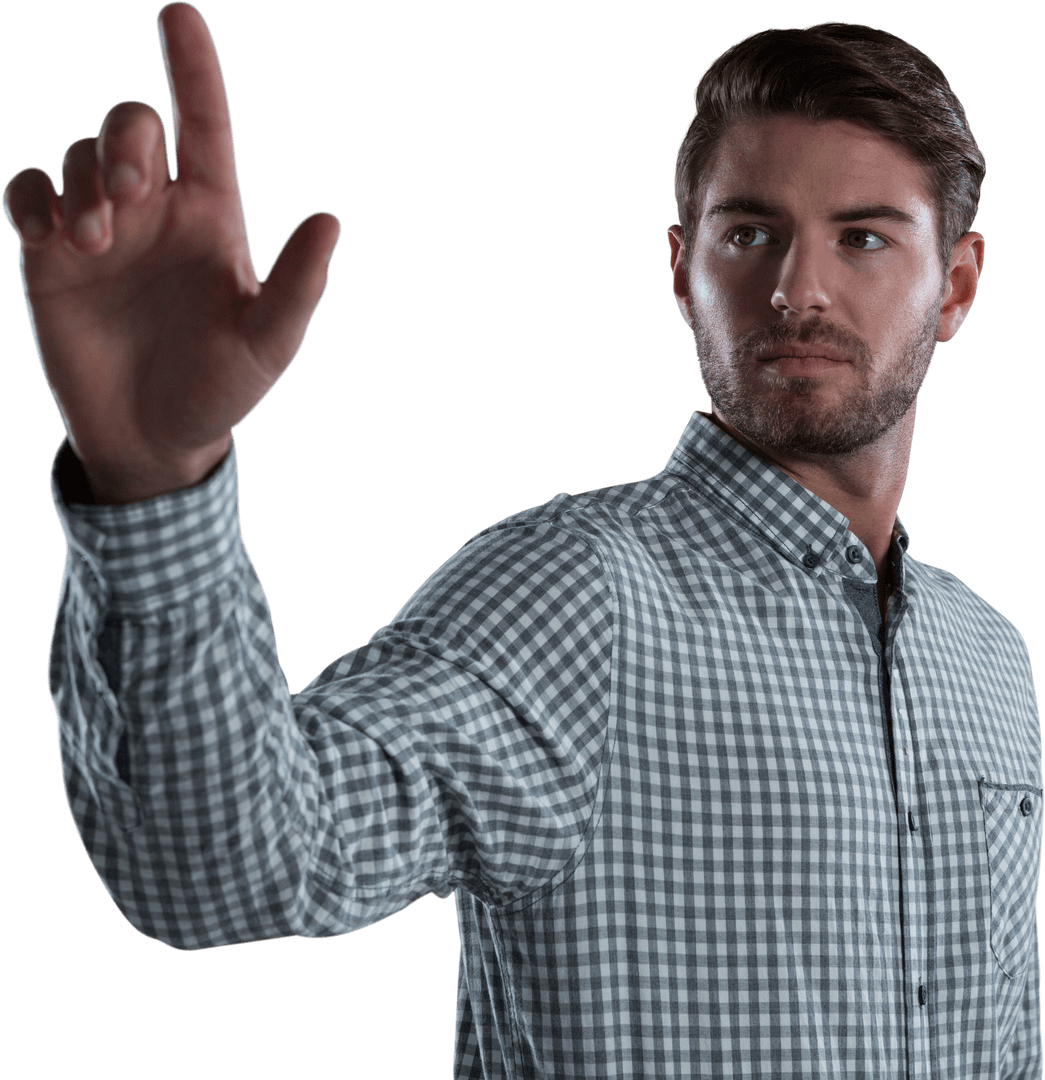 Man using futuristic transparent interface in business attire