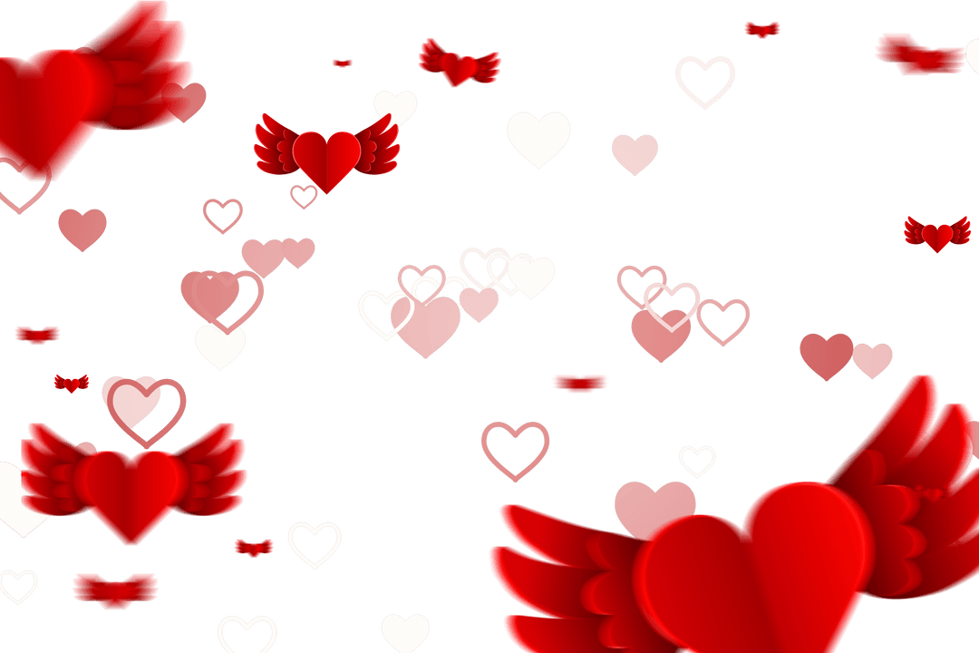 Red Winged Hearts on Transparent Background