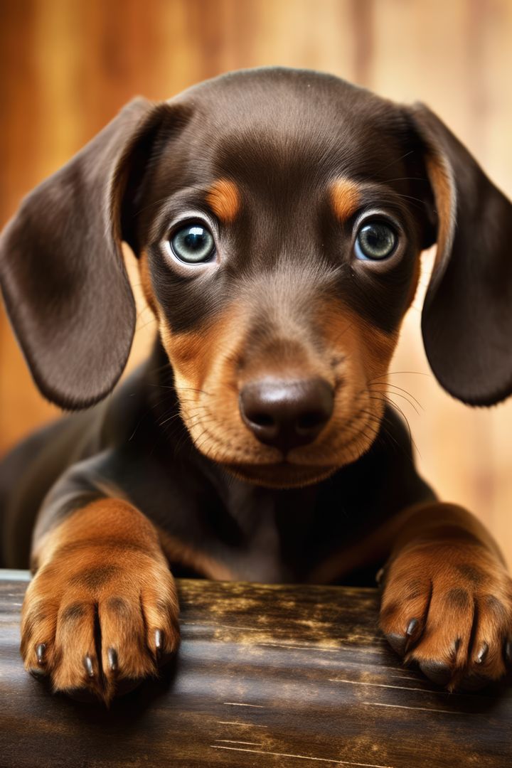 Adorable Dachshund Puppy with Big Eyes Staring Curiously - Free Images, Stock Photos and Pictures on Pikwizard.com