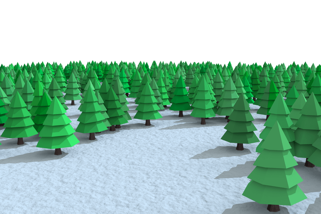 Transparent Forest of Green Geometric Christmas Trees in Winter Landscape