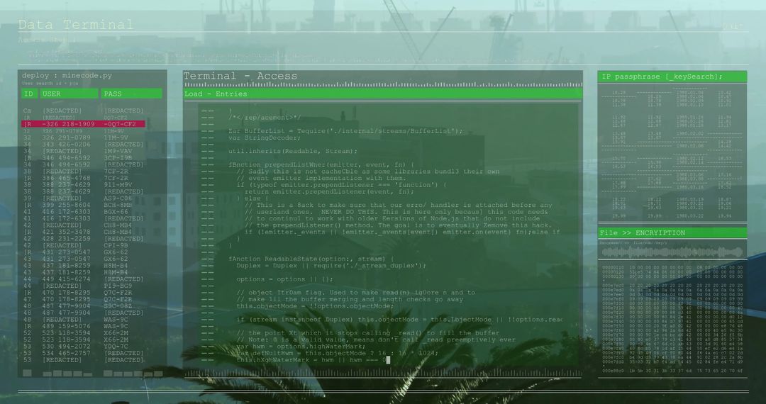 Overlay of Data Terminal Interface on Urban Cityscape