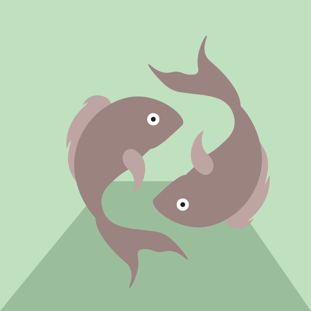 Two Muted Mauve Fish Circling on Transparent Background