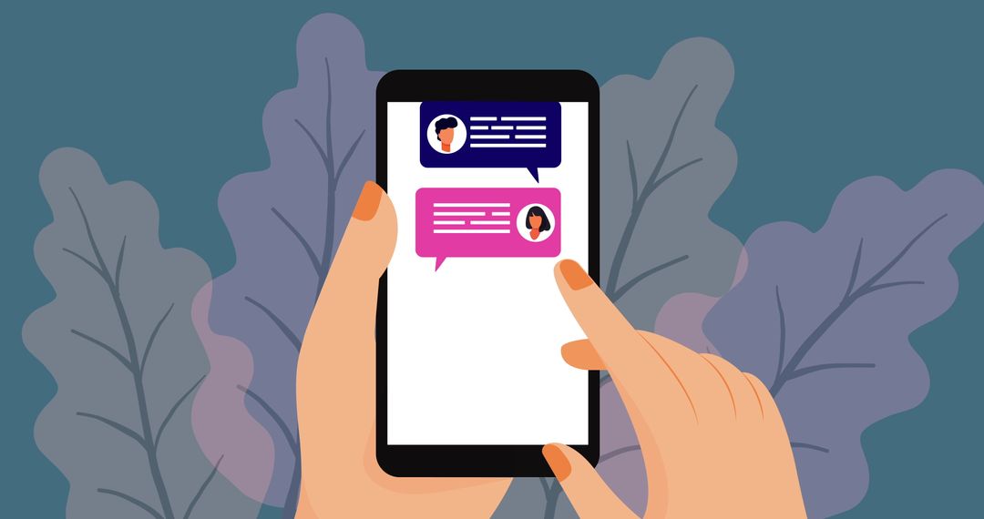 Hands Typing on Smartphone with Chatting Interface Outdoors