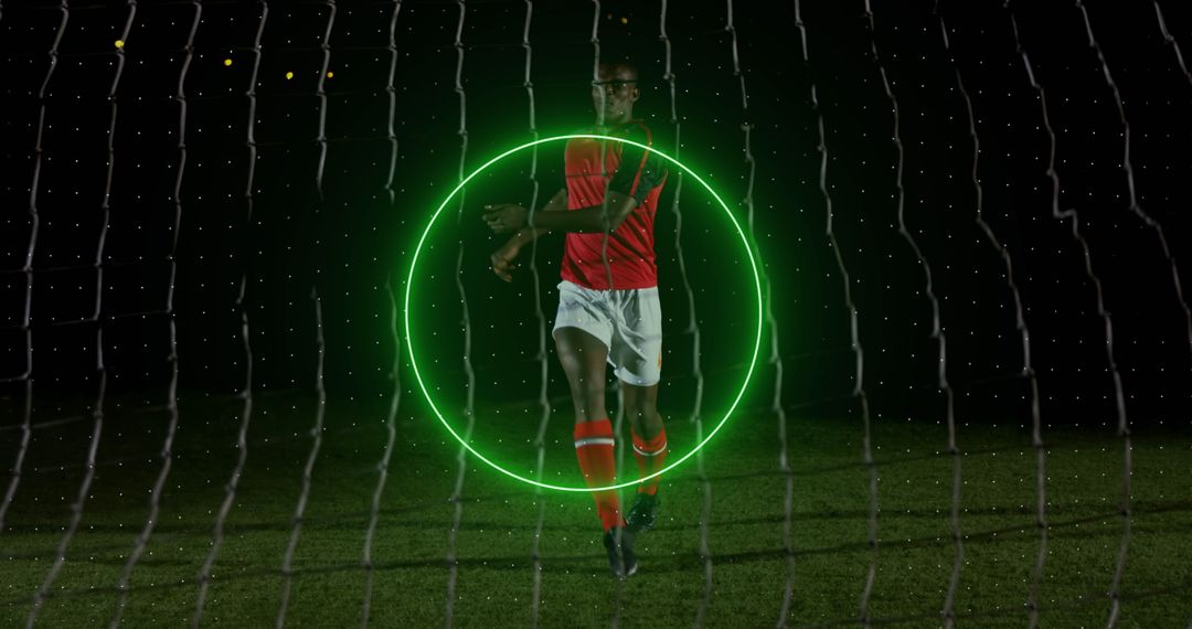 Neon Shapes Surrounding Soccer Player on Field