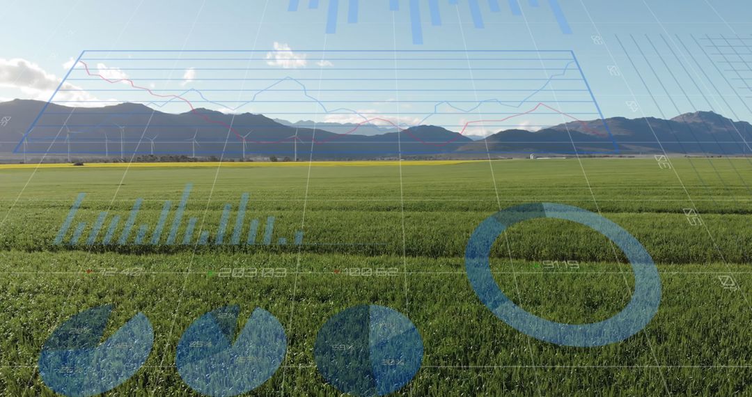 Digital Agricultural Data Overlay on Wind Farm Landscape