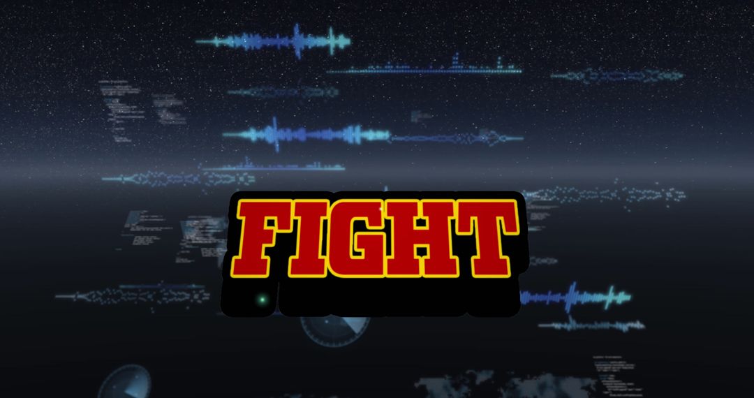 Dynamic Fight Text Over Futuristic Digital Data Stream