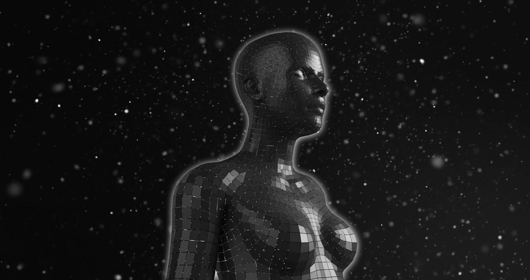 Futuristic Digital Human with Network Connections on Dark Background