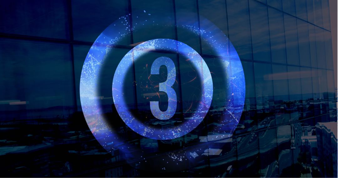 Animated Blue Countdown in Urban Skyline Reflection