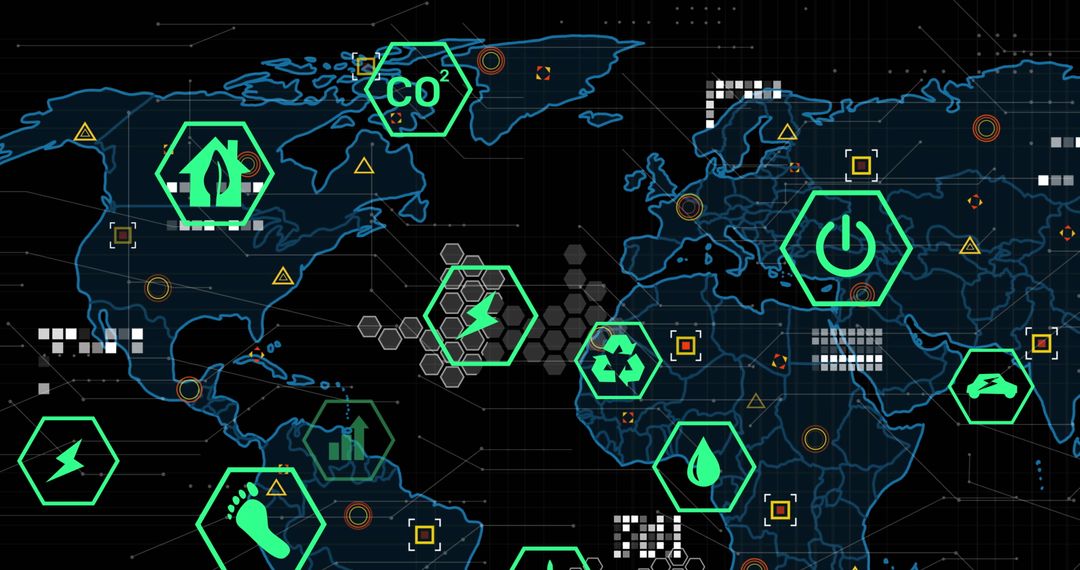Global Data Transformation and Connectivity Icons on World Map