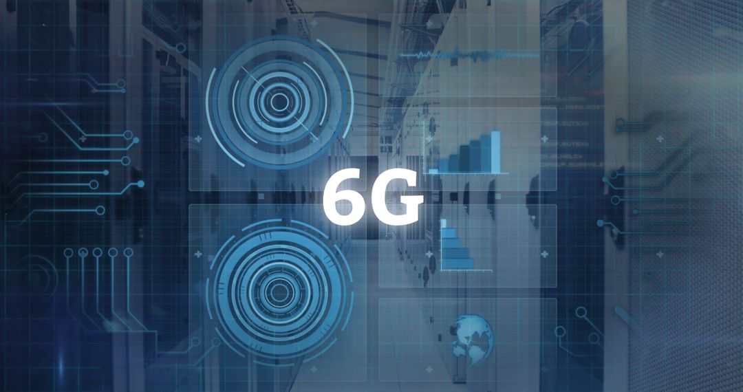 6G Communication Technology Concept with Data Processing Graphics