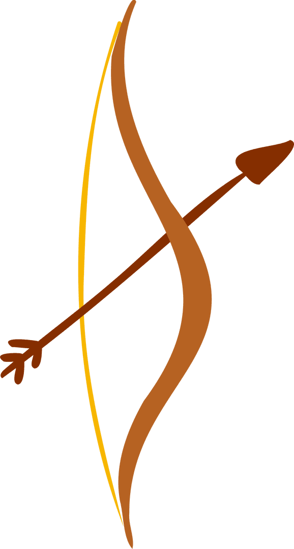 Vector Archery Bow and Arrow on Transparent Background in Brown and Gold