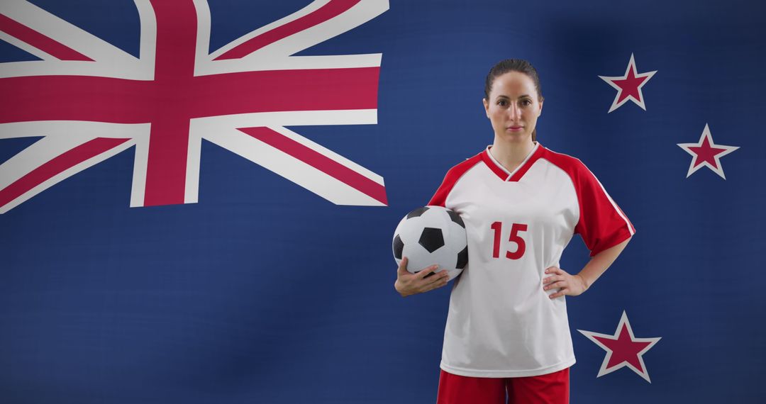 Female Soccer Player in Front of New Zealand Flag - Free Images, Stock Photos and Pictures on Pikwizard.com