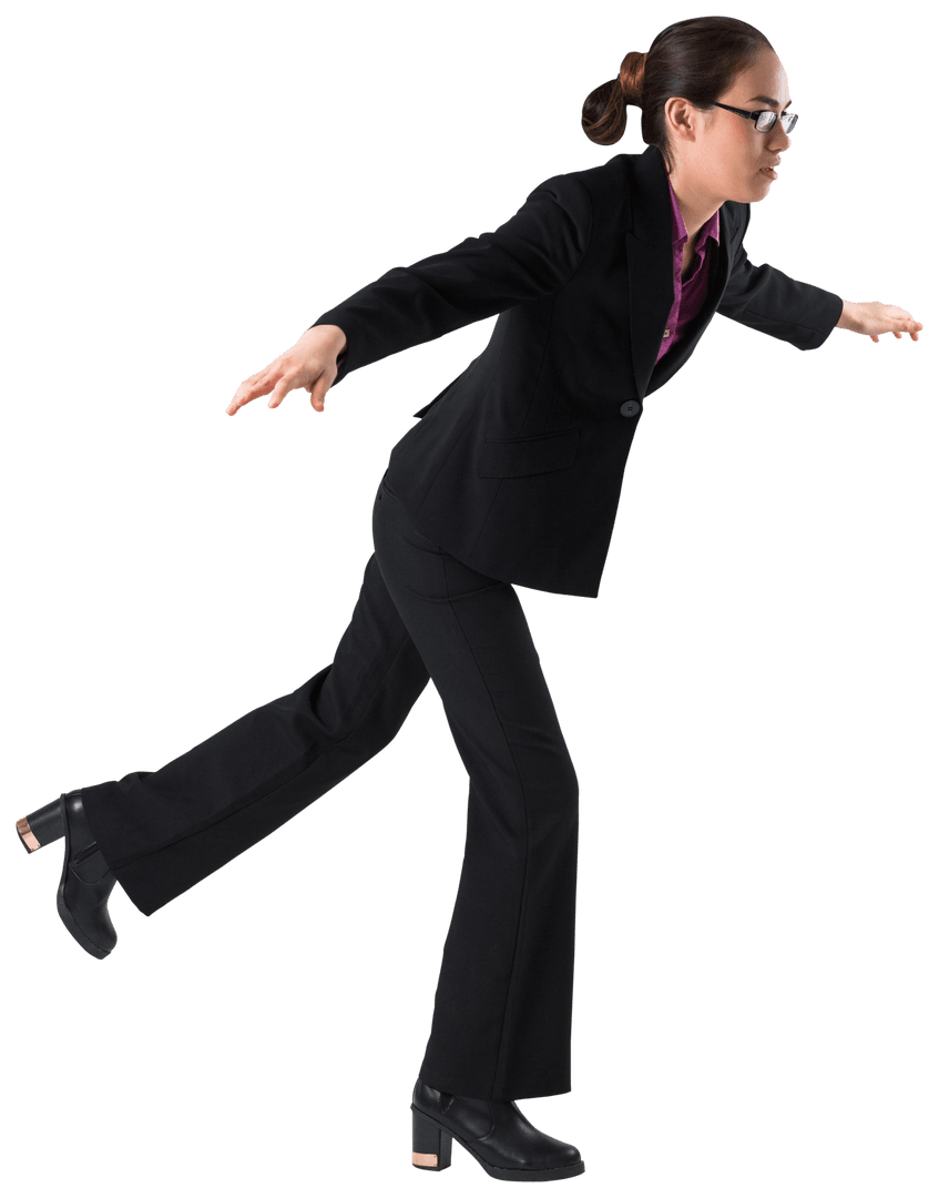 Transparent Businesswoman Balancing While Stepping
