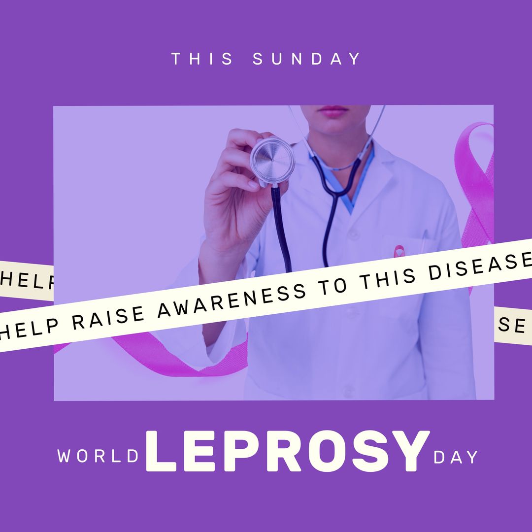 Composition of world leprosy day text with female doctor with stethoscope and purple background - Download Free Stock Templates Pikwizard.com