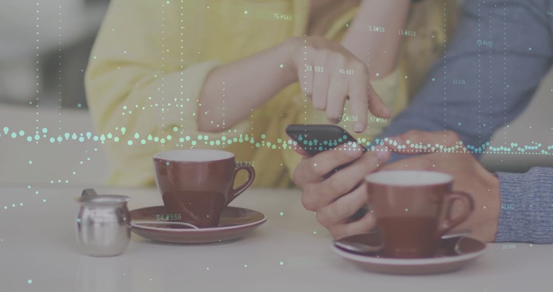 Couple Interacting with Smartphone and Digital Data Overlay