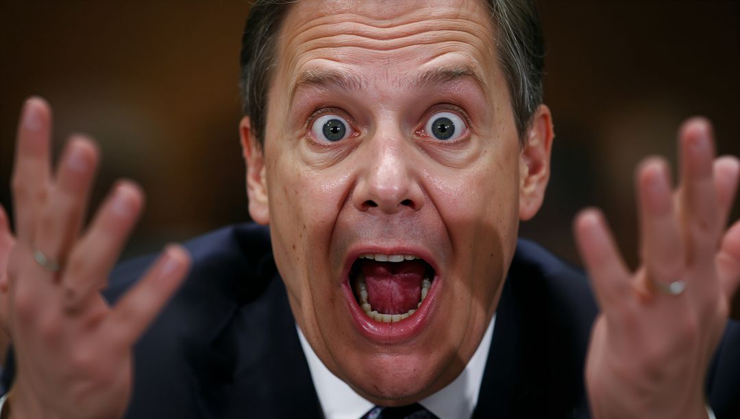 Astonished businessman shouting with hands raised closeup expression for reaction use