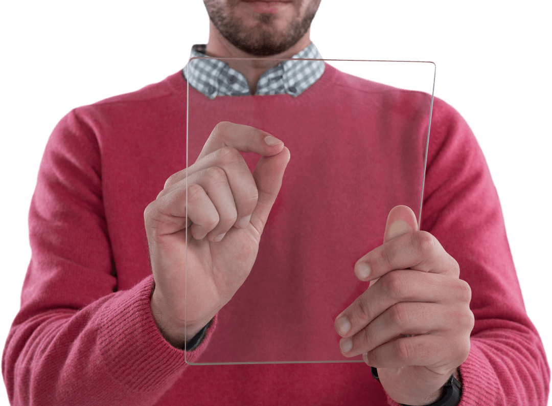 Man Using Transparent Glass Tablet Technology