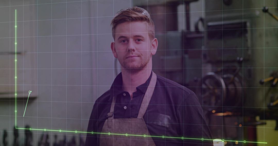 Young Machinist in Workshop with Technology Overlay Design