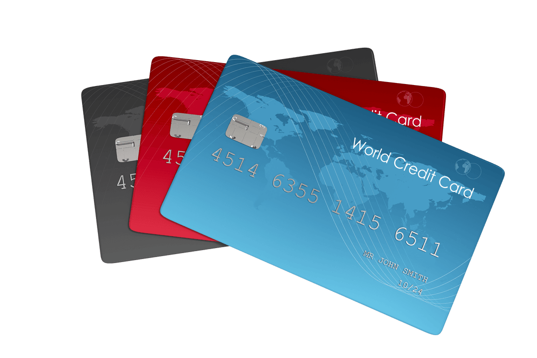 Colorful Credit Cards Digital Illustration on Transparent Surface