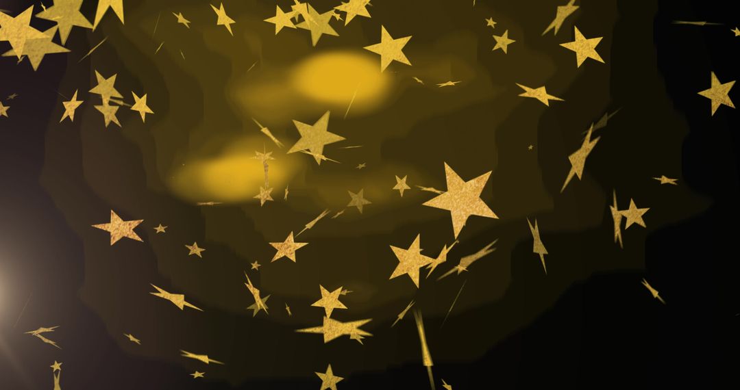 Glittering Golden Stars Floating on Dark Background