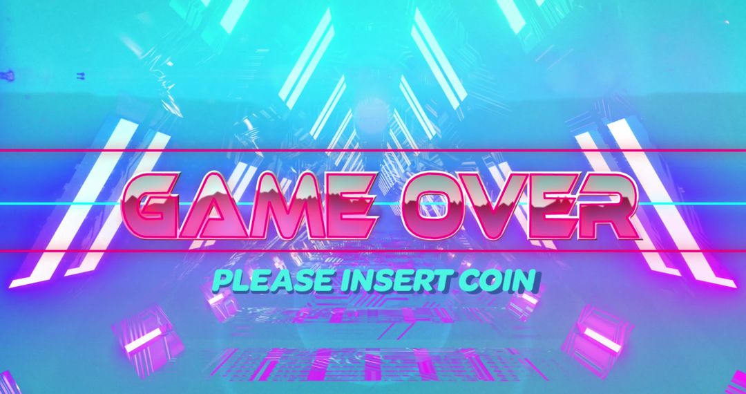 Retro Game Over Message with Neon Tunnel Background