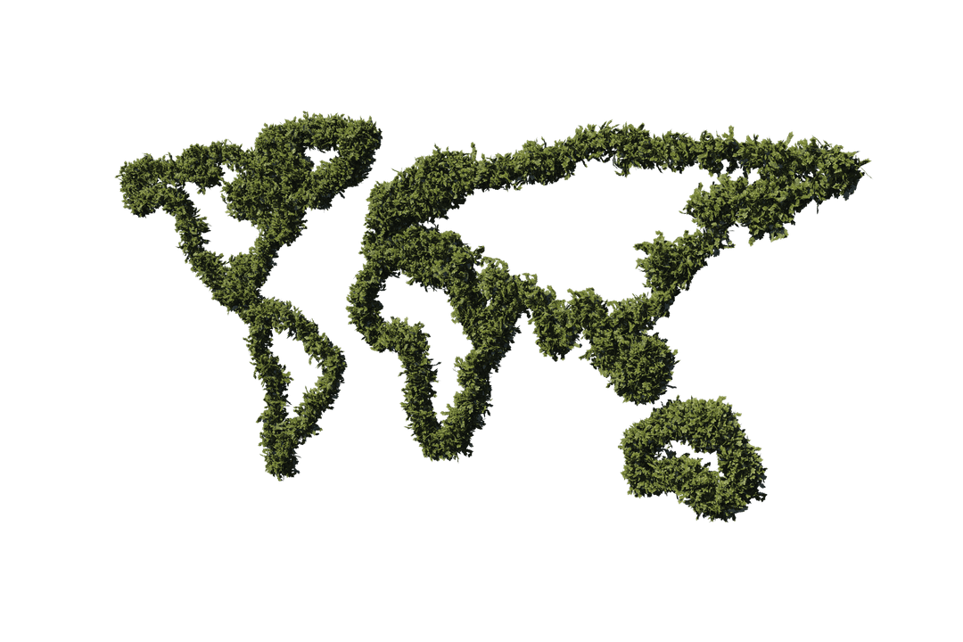World Map with Grass Silhouette on Transparent Background