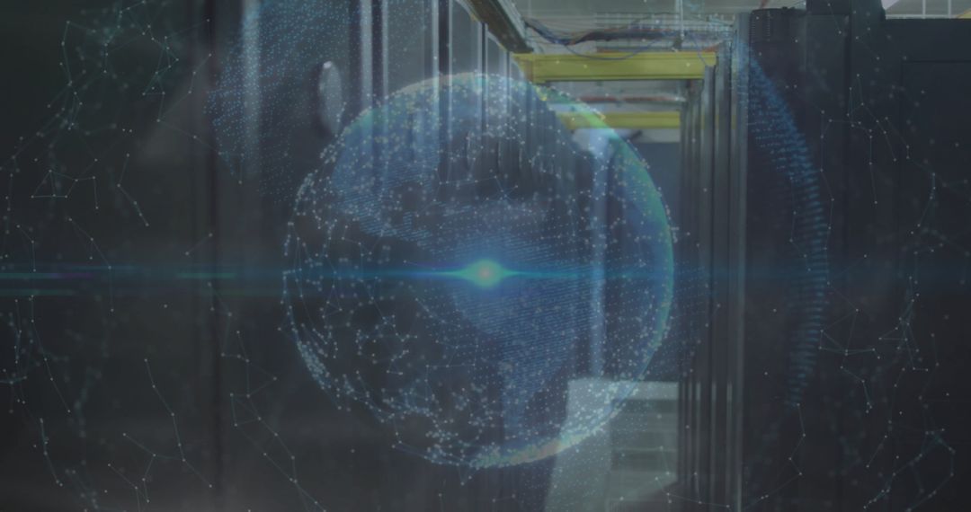 Glowing Global Network Over Computer Server Room