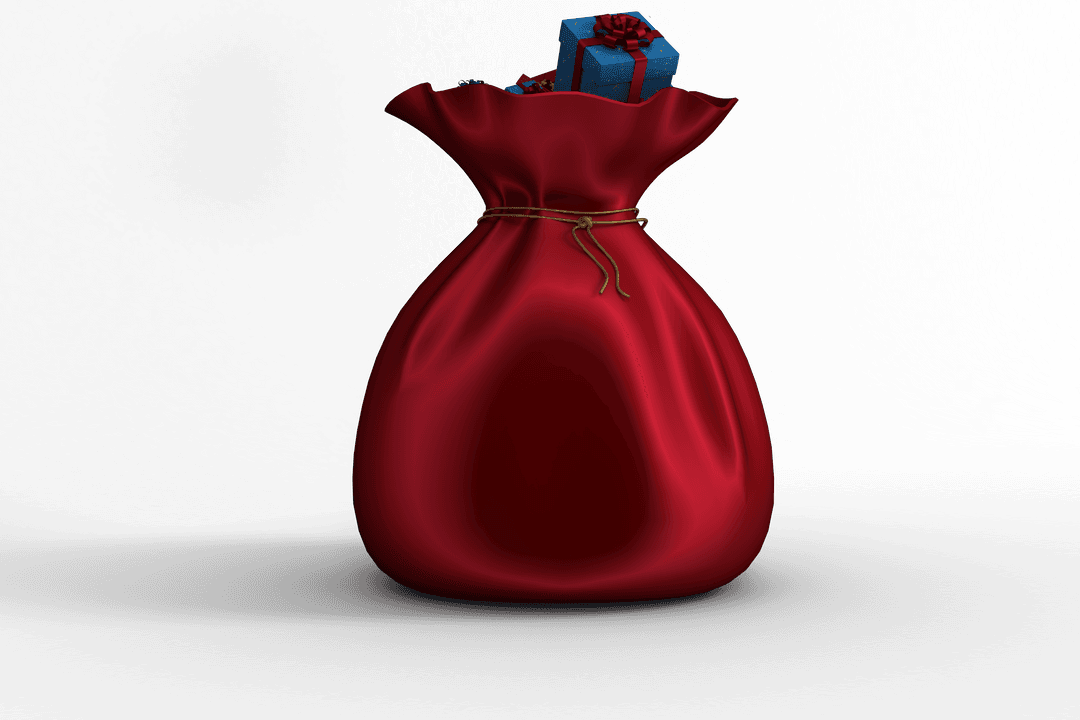 Festive Red Sack Filled with Surprising Transparent Gifts