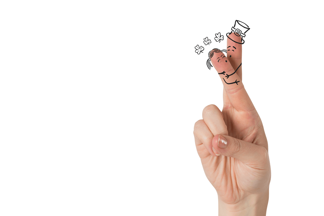 Charming Finger Puppets in Animated Embrace on Transparent Background