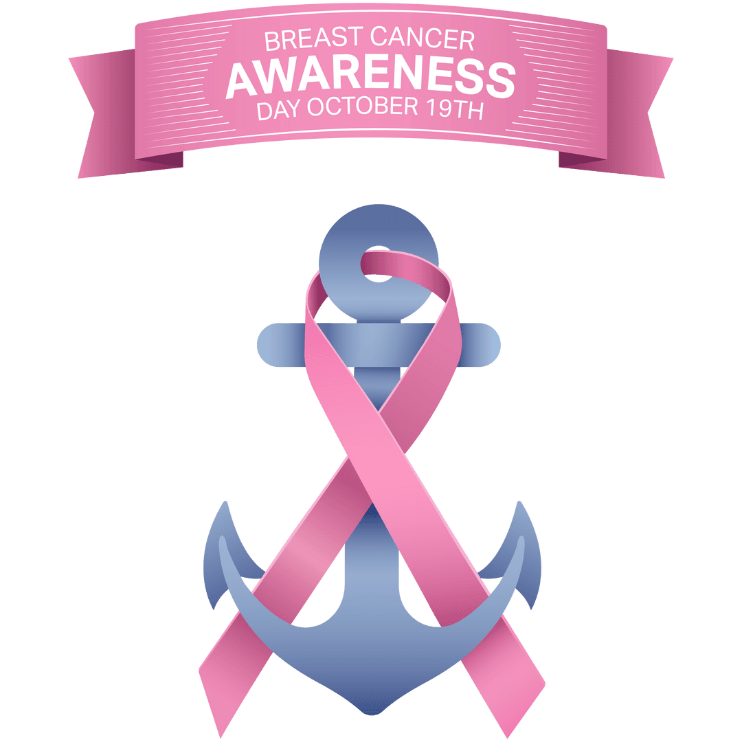Transparent Anchor and Ribbon Breast Cancer Awareness Design